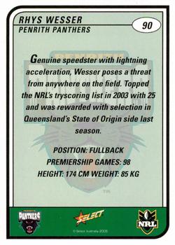 2005 Select Tradition #90 Rhys Wesser Back